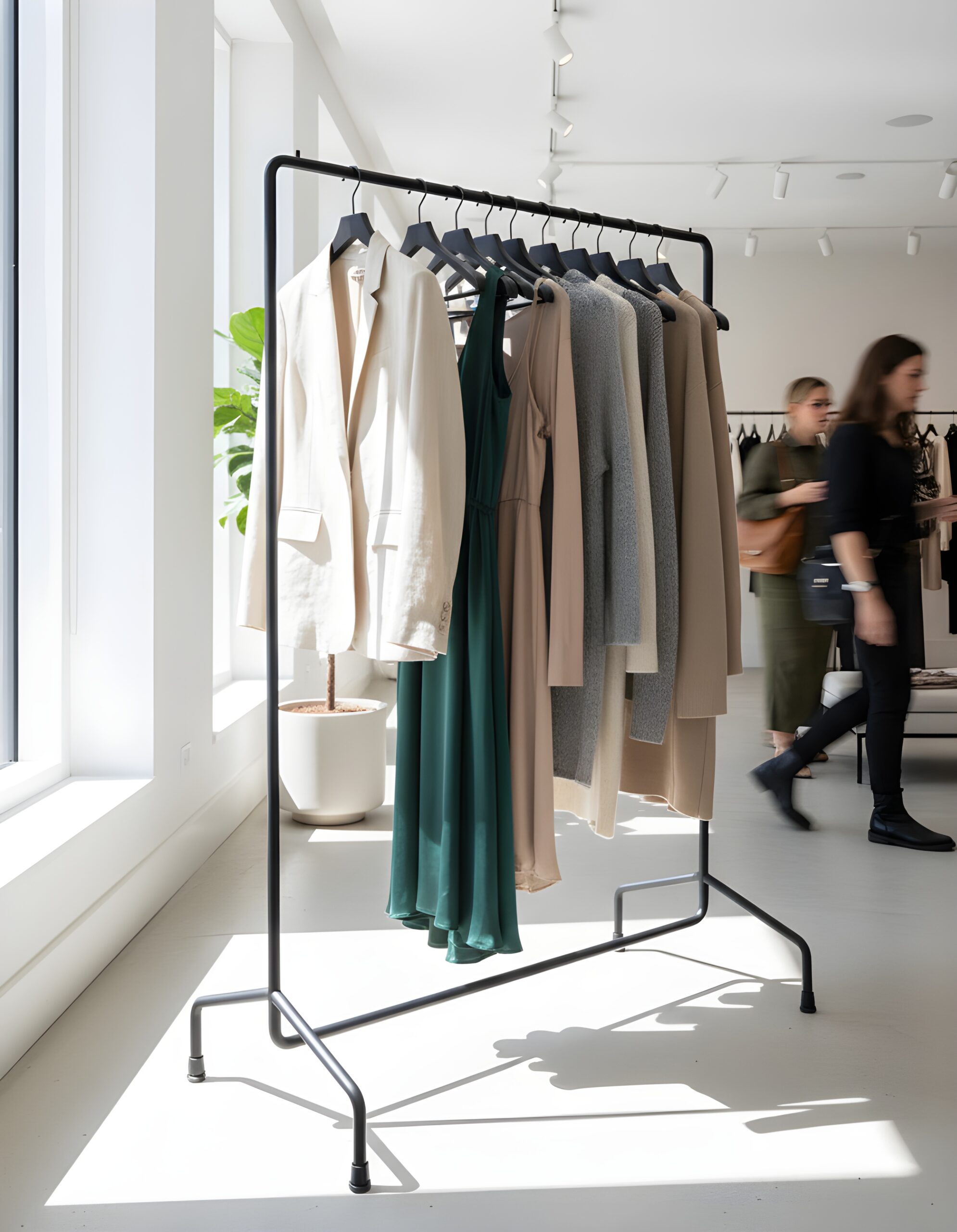 kledingrek demontabel in winkelinterieur.
