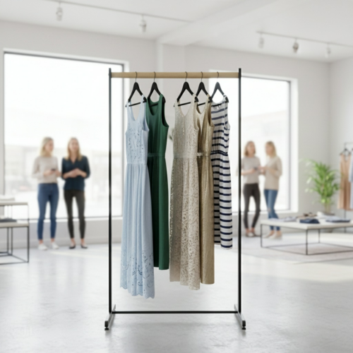 kledingrek recht in interieur met kleding.