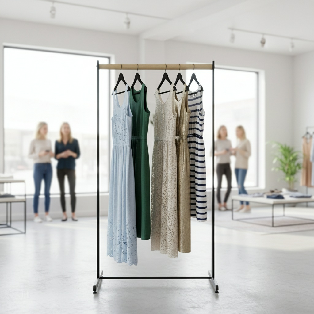 kledingrek recht in interieur met kleding.