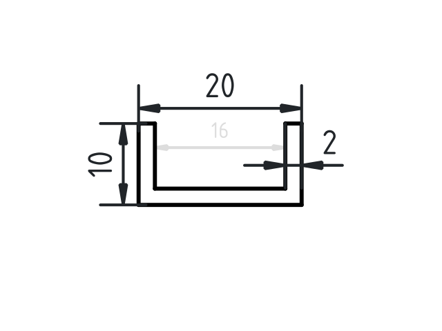 Aluminium U-profiel 10 x 20 x 10 x 2