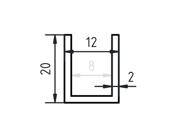Aluminium U-profiel 20 x 12 x 20 x 2