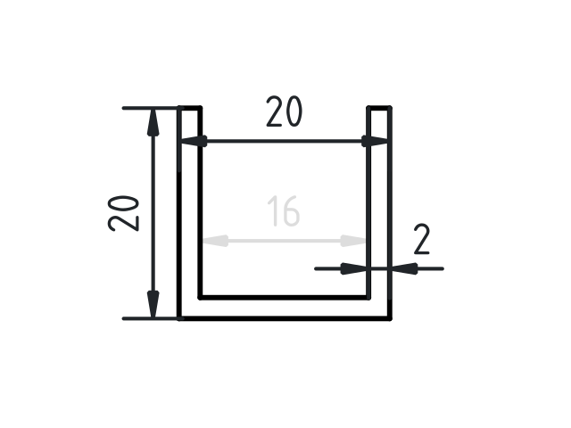 Aluminium U-profiel 20 x 20 x 20 x 2