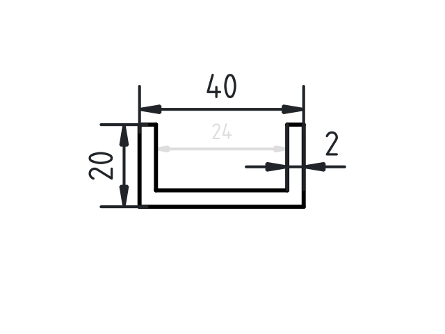 Aluminium U-profiel 20 x 40 x 20 x 2