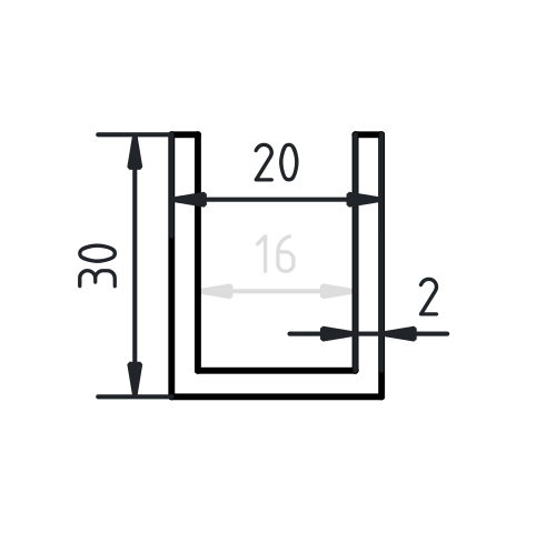 Aluminium U-profiel 30 x 20 x 30 x 2