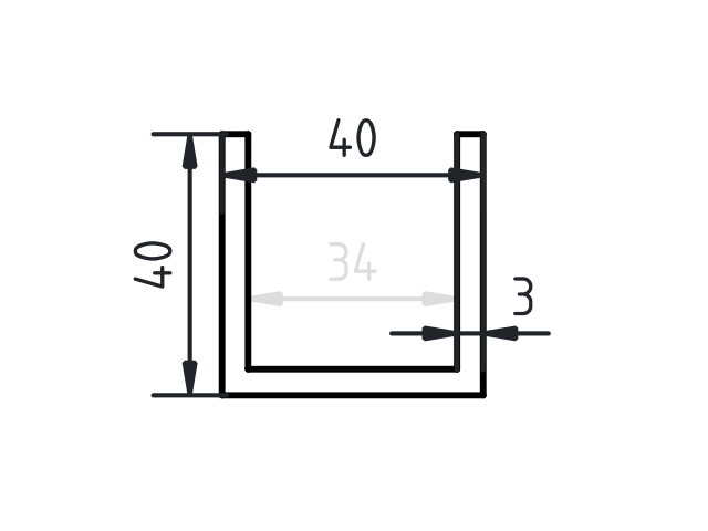 Aluminium U-profiel 40 x 40 x 40 x 3