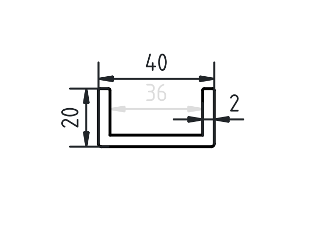 U-profiel staal 20 x 40 x 20 x 2