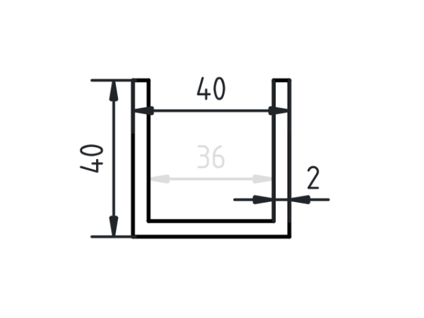 U-profiel staal 40 x 40 x 40 x 2